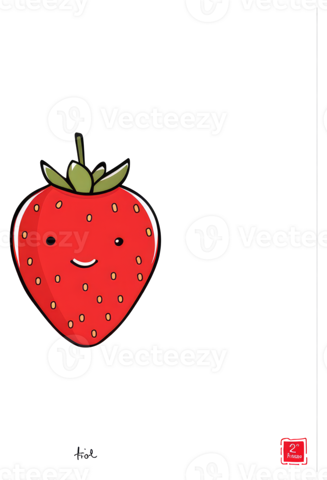 A Cute Smiling Cartoon Strawberry With Green Leaves And Seeds png