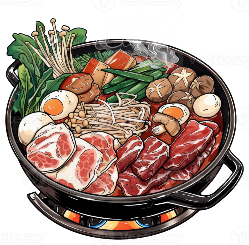 A steaming pot of delicious and hearty assorted ingredients png