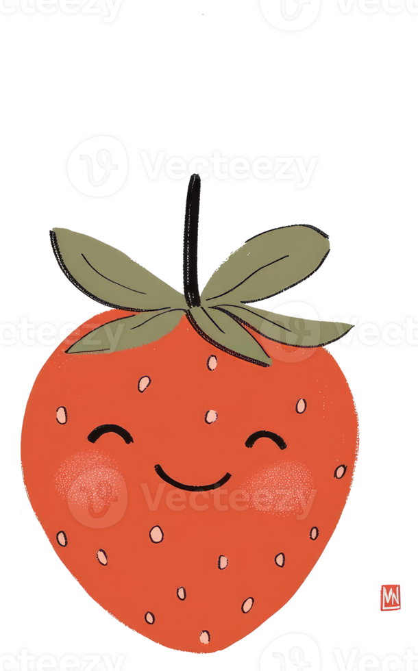 A happy smiling strawberry with green leaves and stem png