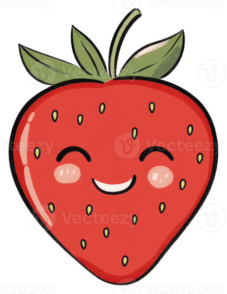 A happy cartoon illustration depicting a red strawberry with a smiling face png