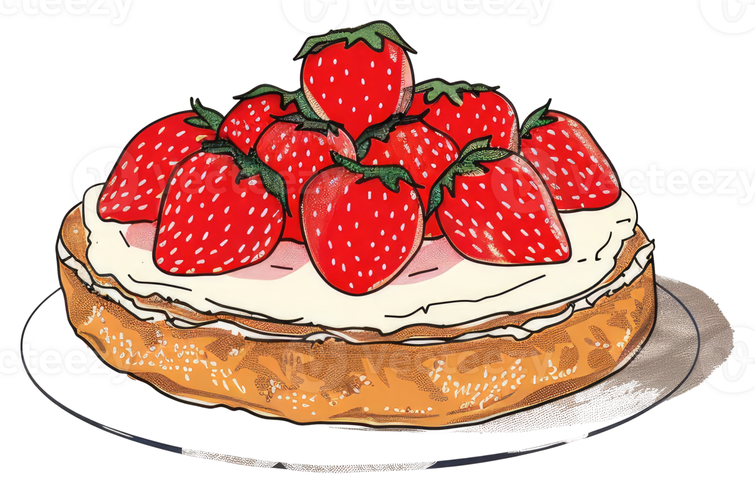 A delicious strawberry topped dessert presented beautifully on a plate png