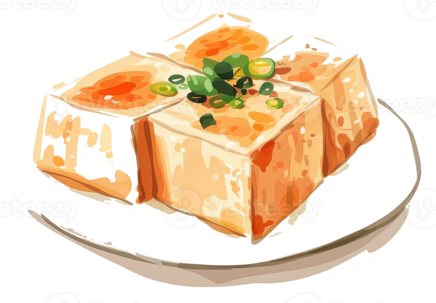 Appetizing Serving Of Tofu Cubes With Green Herb Garnish png