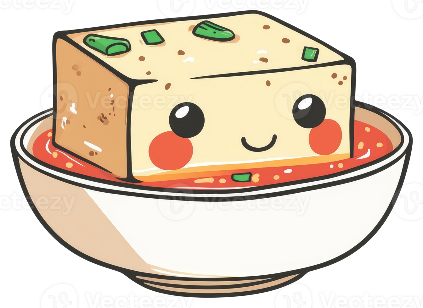 A Cute Smiling Block of Tofu in a Bowl of Soup png