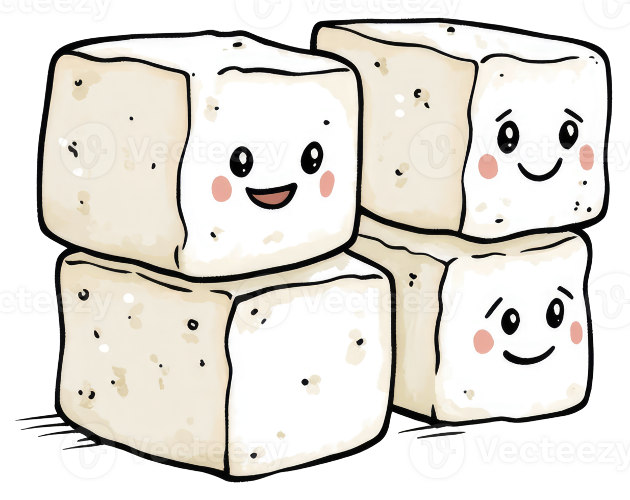 Smiling cubes of food arranged as a friendly cartoon stack png