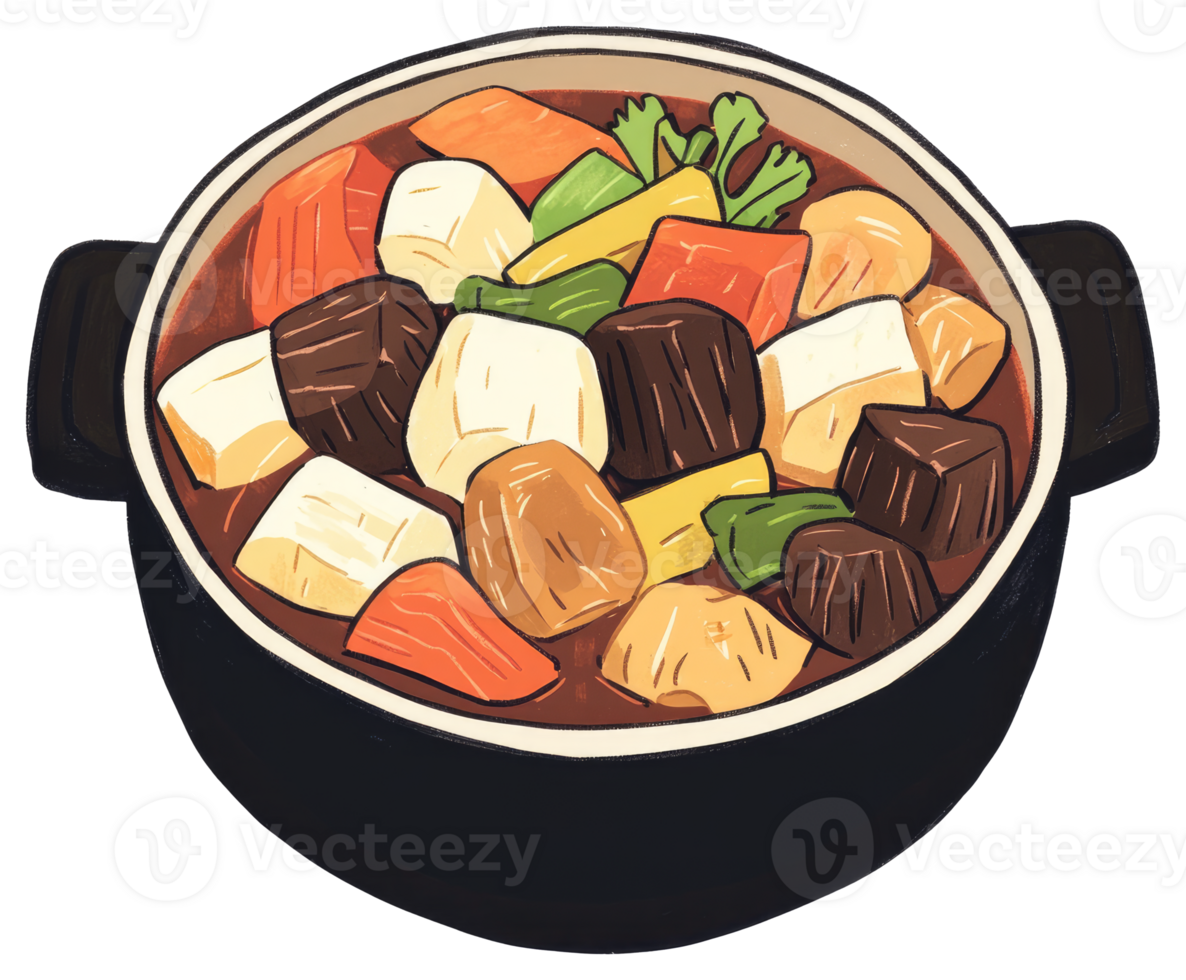A delicious and hearty stew containing vegetables and chunks of meat png