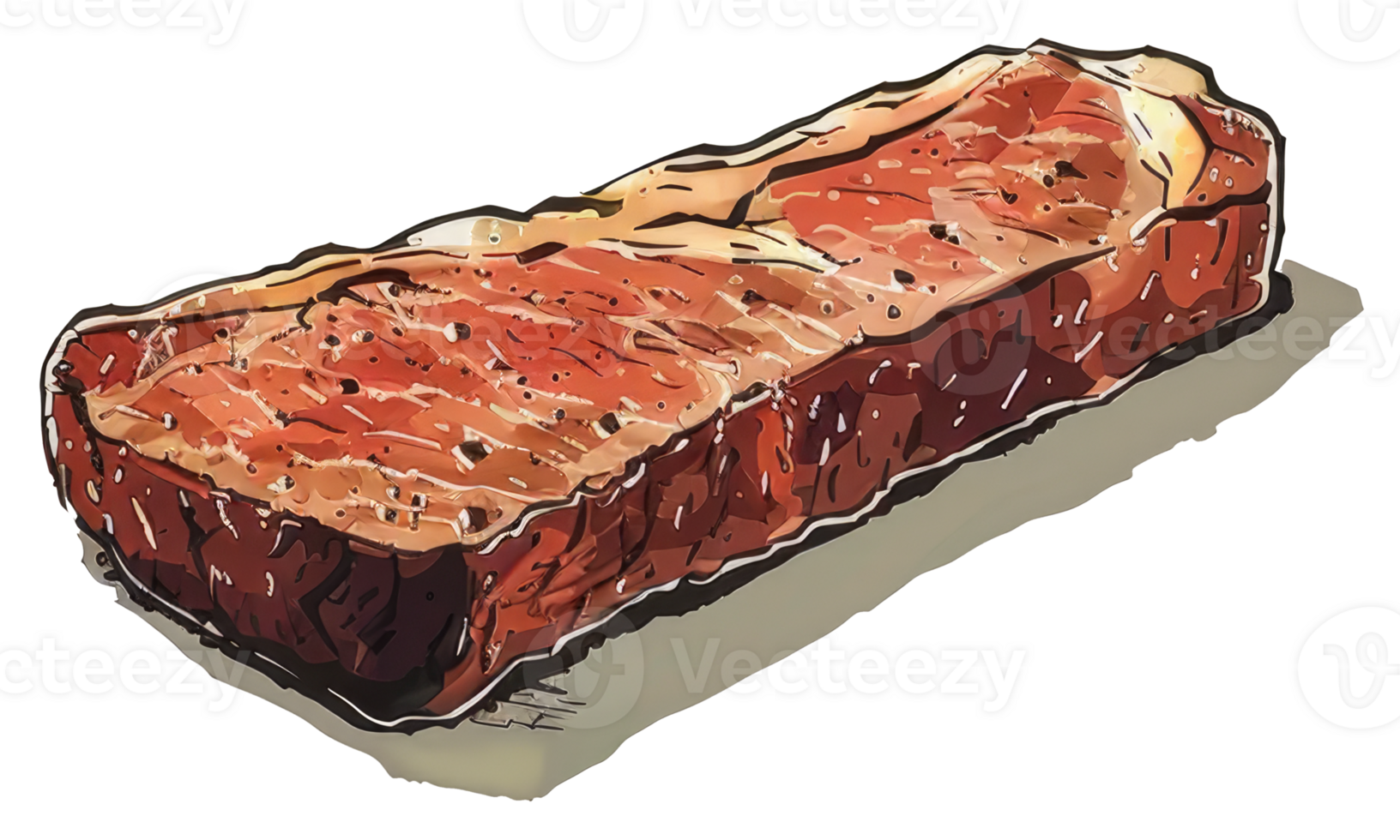An illustration of a large cooked steak with seasoning applied png