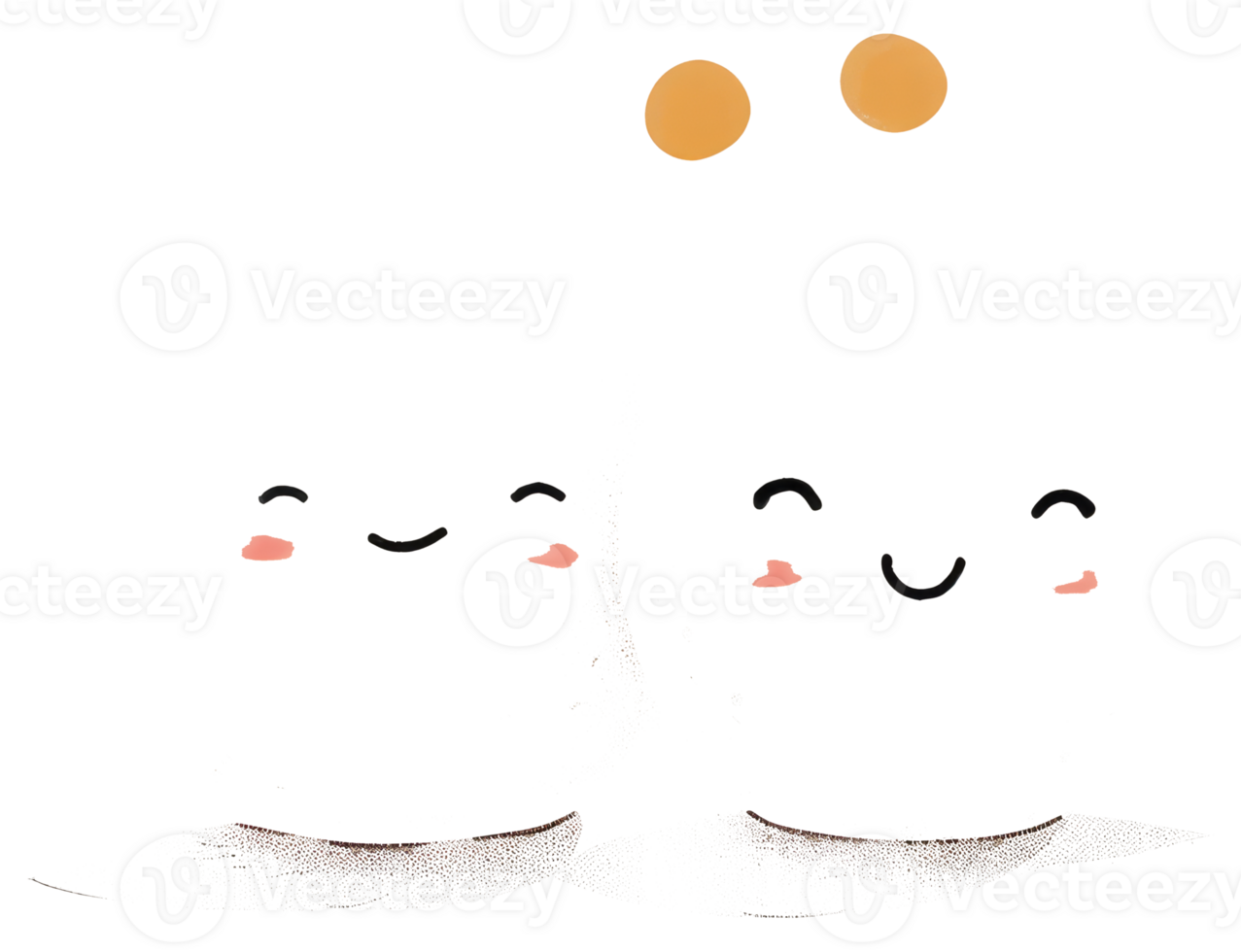 Two happy cartoon creatures with small smiling faces and egg yolks png