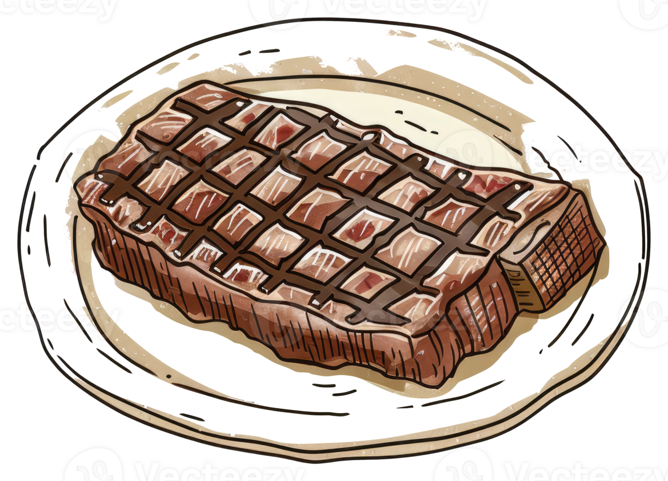 A delicious cooked steak on a white circular dinner plate png