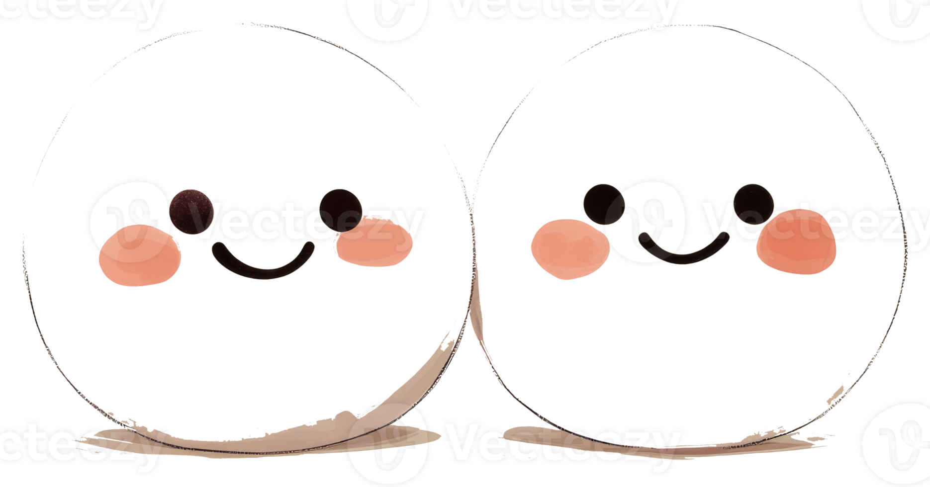 Two adorable white cartoon characters smiling with rosy cheeks png