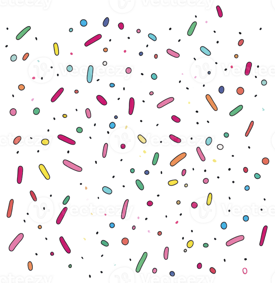Colorful confectionery sprinkles scattered across a bright white surface png