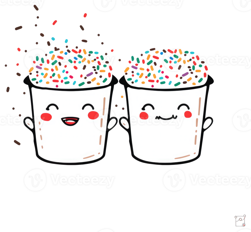 Two adorable cartoon cups are covered in colorful sprinkles png
