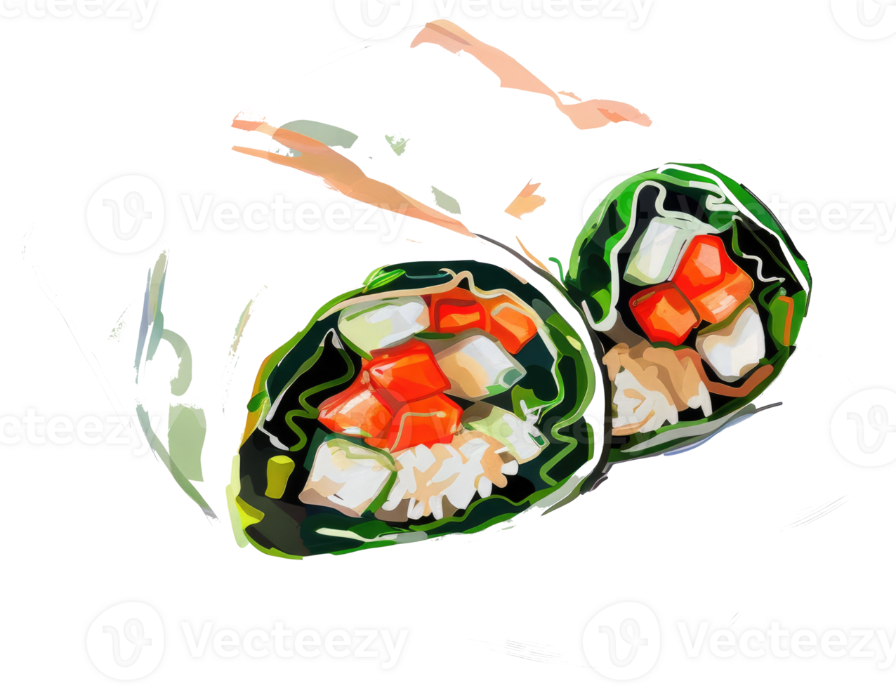 A colorful illustration of a cut open spring roll dish png