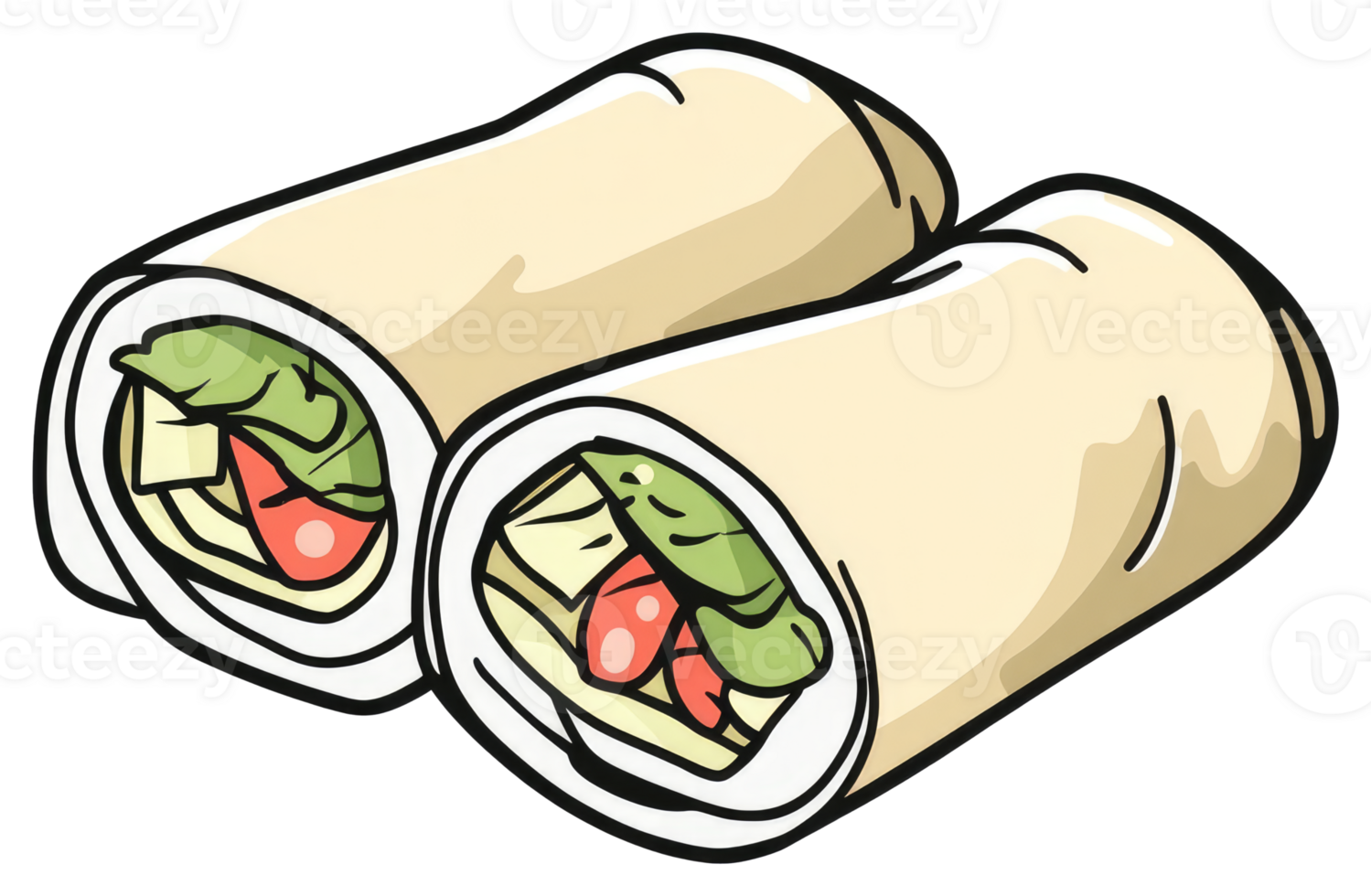 Two delicious wraps containing fresh vegetables and food ingredients png