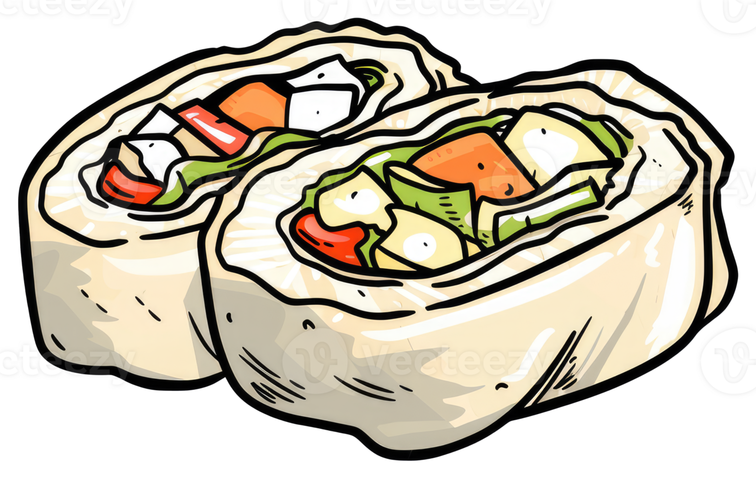 Two fresh spring rolls filled with colorful vegetables and ingredients png
