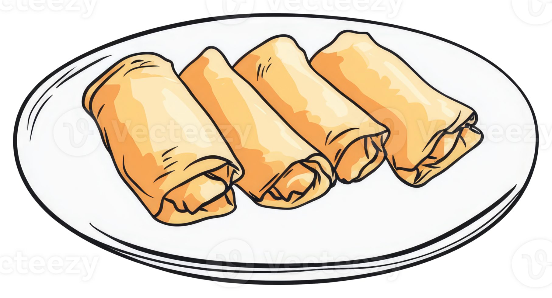 Four golden savory rolls are arranged neatly on a plate png