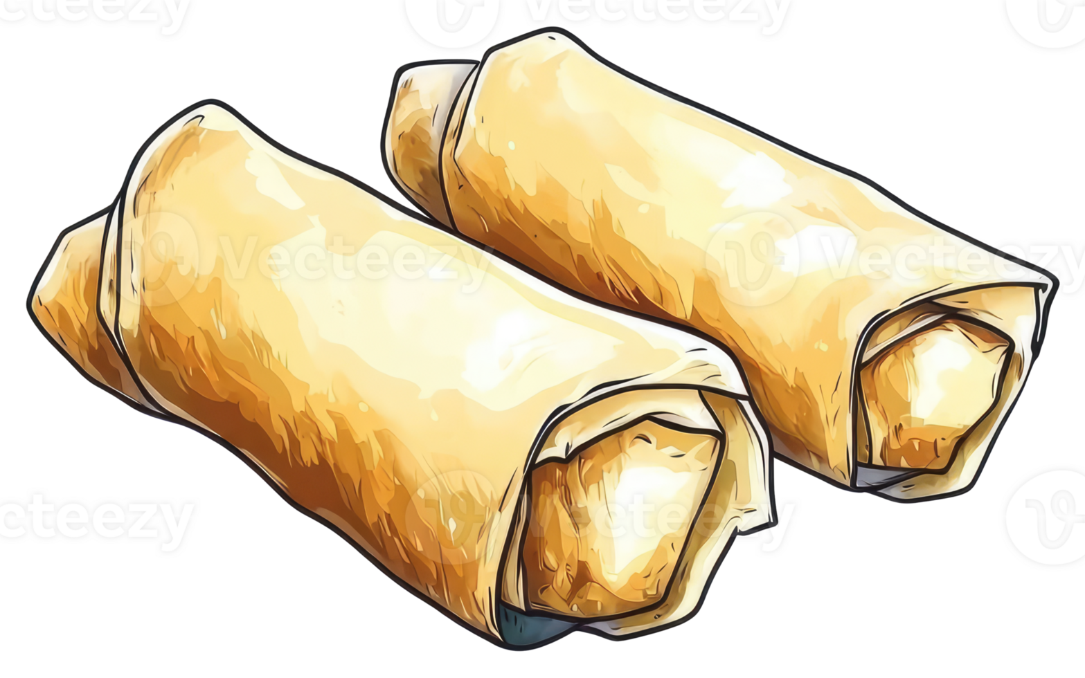 Two appetizing golden rolls presented in detailed illustration art style png