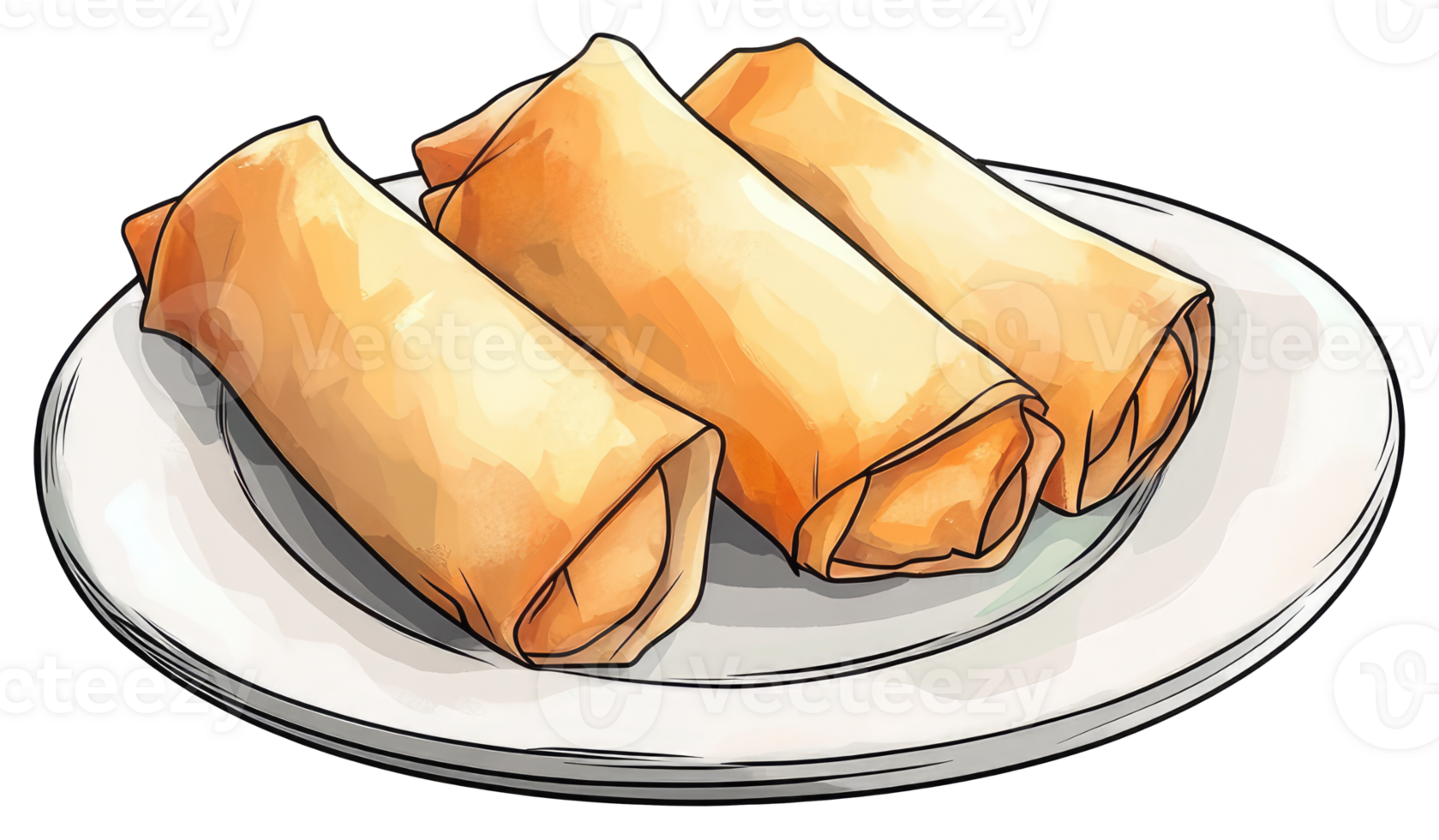 Three Crispy Golden Spring Rolls Placed Neatly On A Plate png