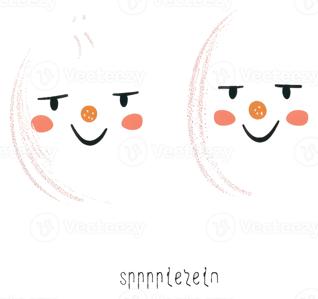 Two smiling cartoon faces displaying slight expression on blank canvas png