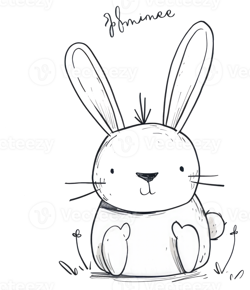 Adorable sketched drawing of a sitting cartoon bunny rabbit png