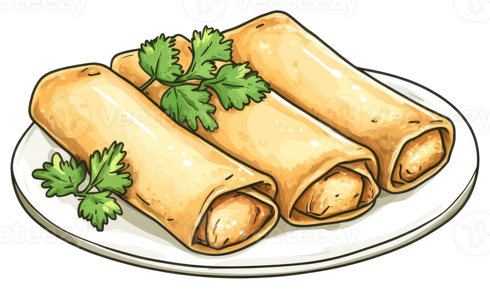 Delicious Fried Rolls Displayed On A Simple White Plate png