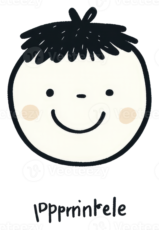 Simple smiling cartoon face with black hair and blush png