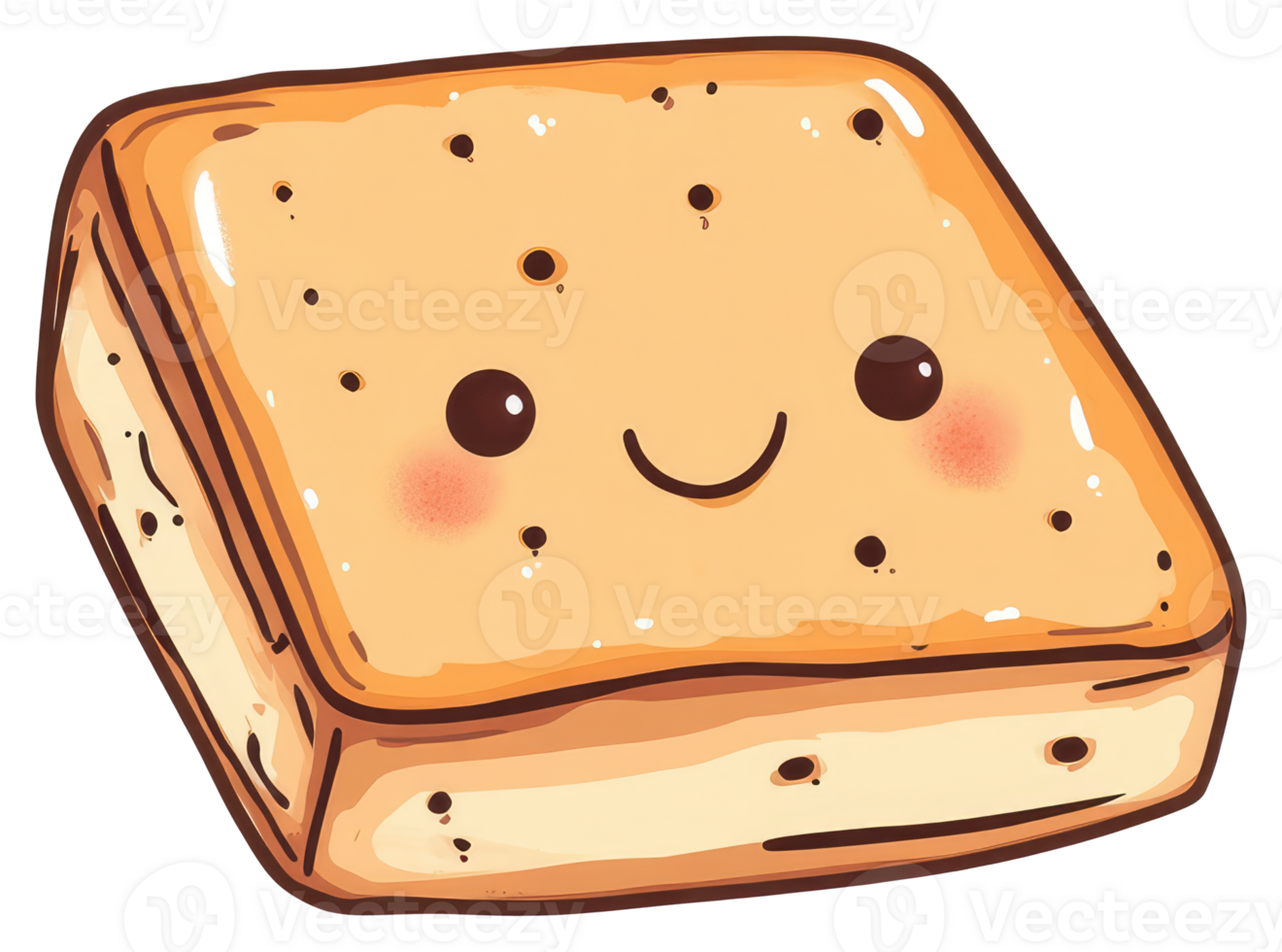 A square cartoon food item with a friendly smiling face png