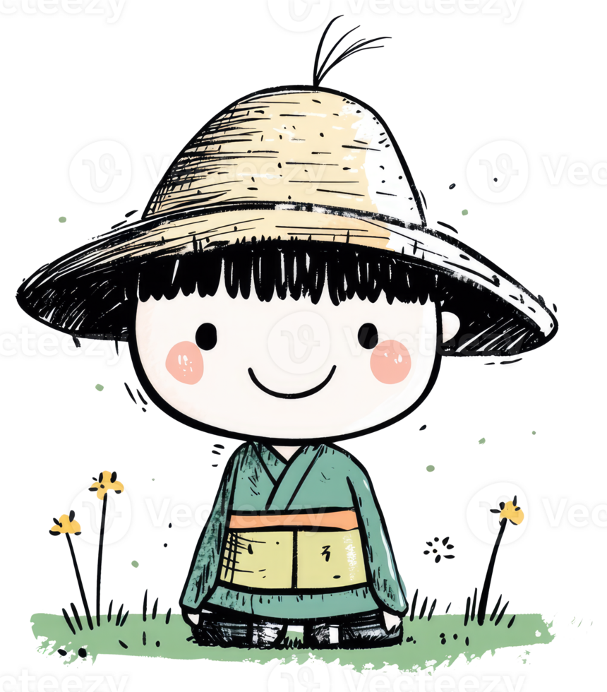 A smiling cartoon person wearing a traditional hat and clothing png