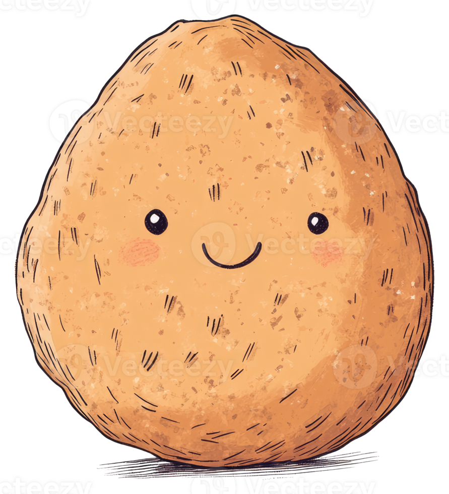 A cartoon illustration featuring a smiling and friendly round food object png