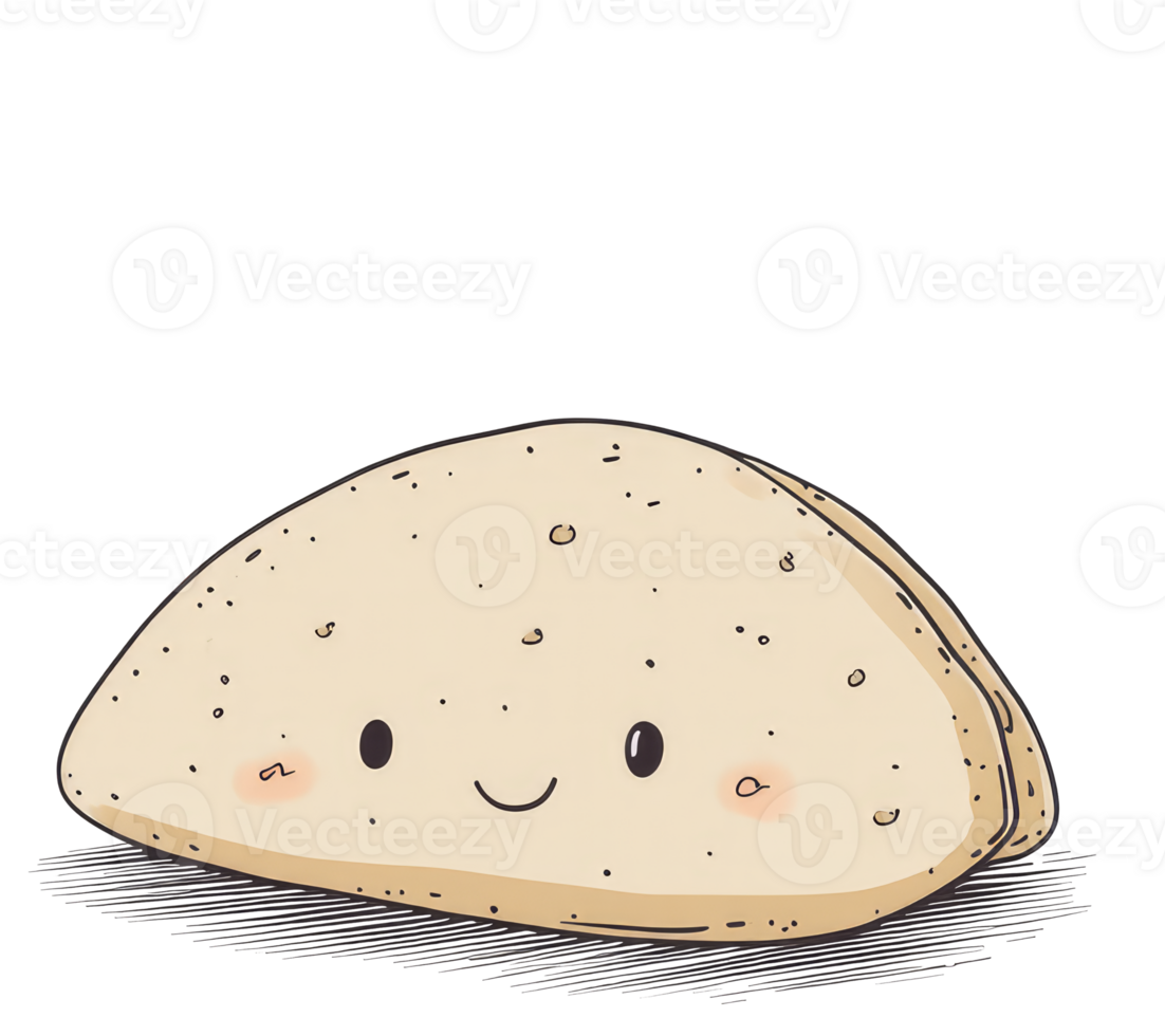 A cartoon drawing of a smiling piece of flatbread png
