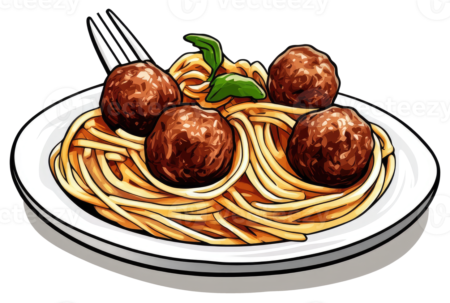 Spaghetti And Meatballs Served On A White Round Plate png