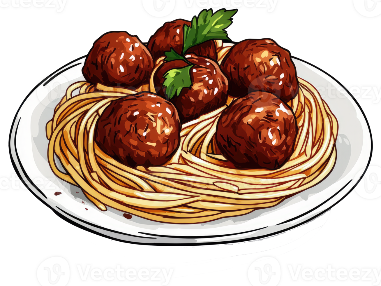A Delicious Plate of Spaghetti with Meatballs and Garnish png