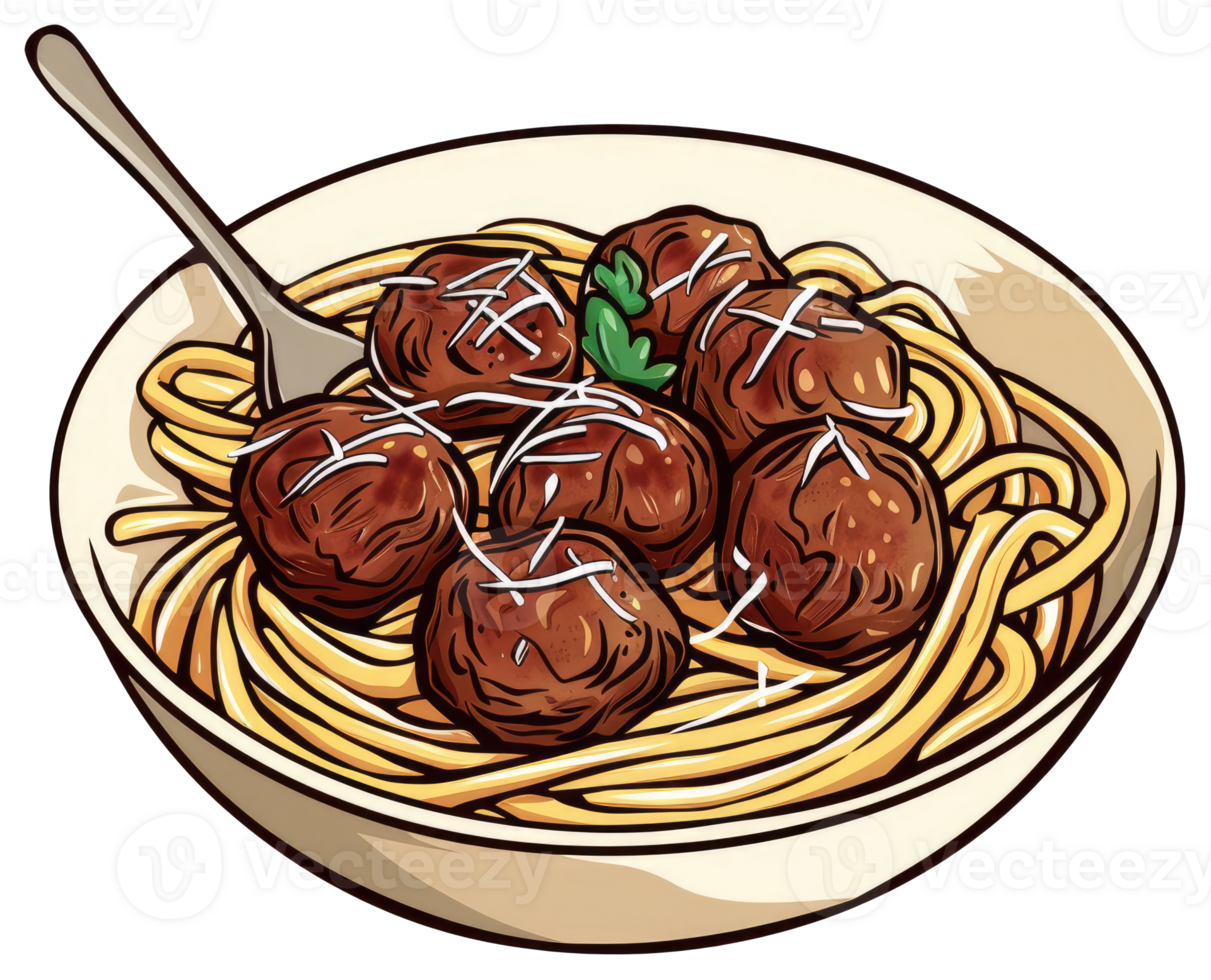 Delicious serving of spaghetti and meatballs ready to eat png