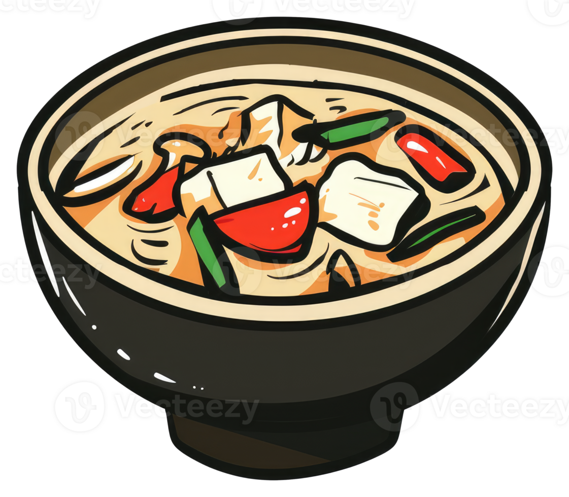 A bowl of colorful soup with different ingredients inside png