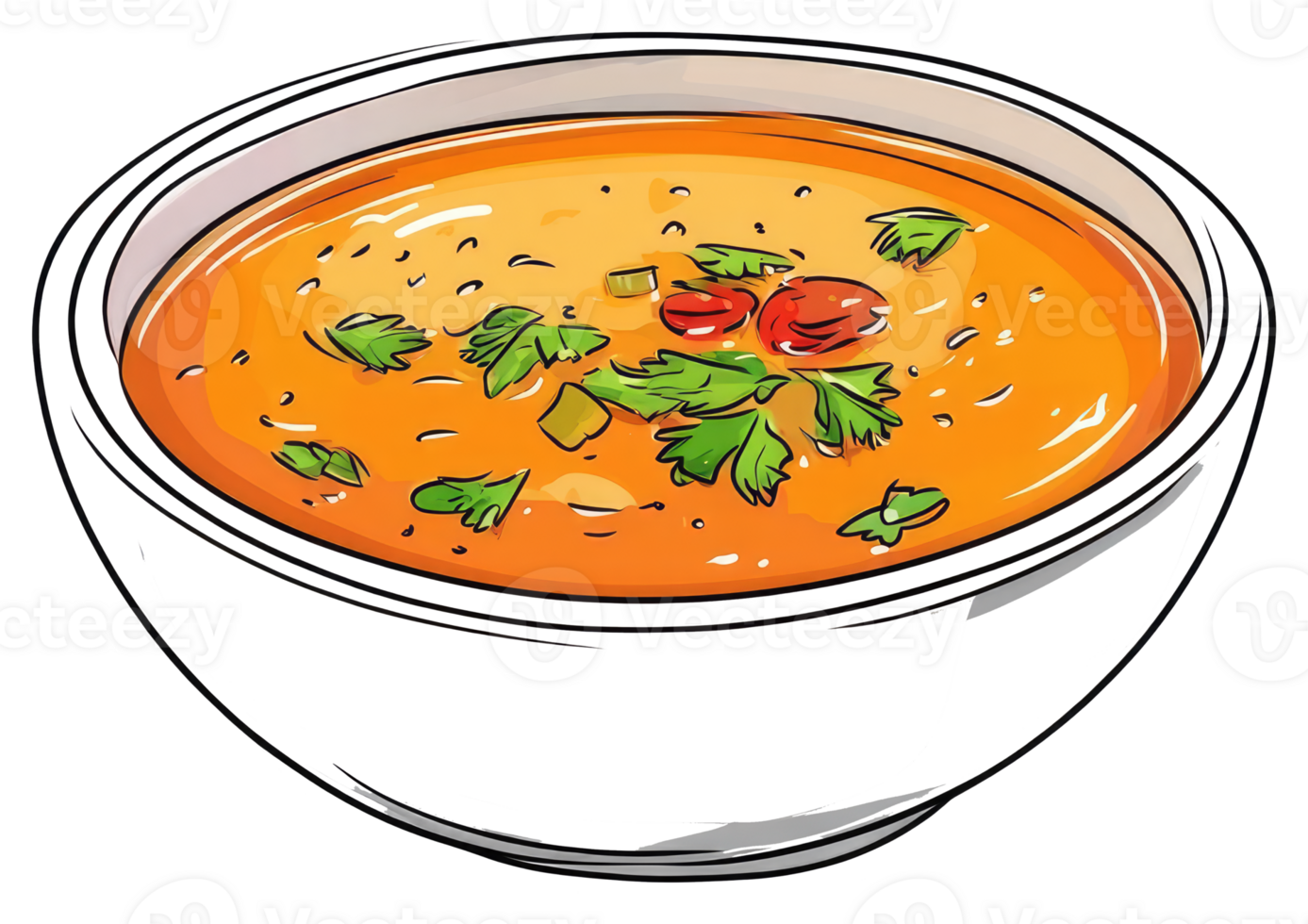 A white bowl filled with fresh orange tomato soup png