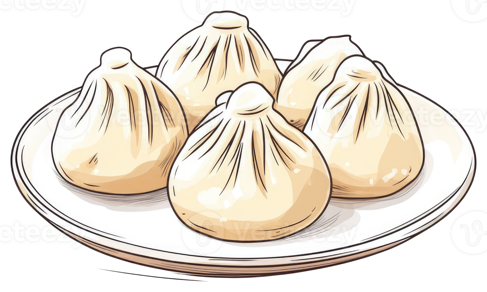 An illustration showing several dumplings on a white plate png