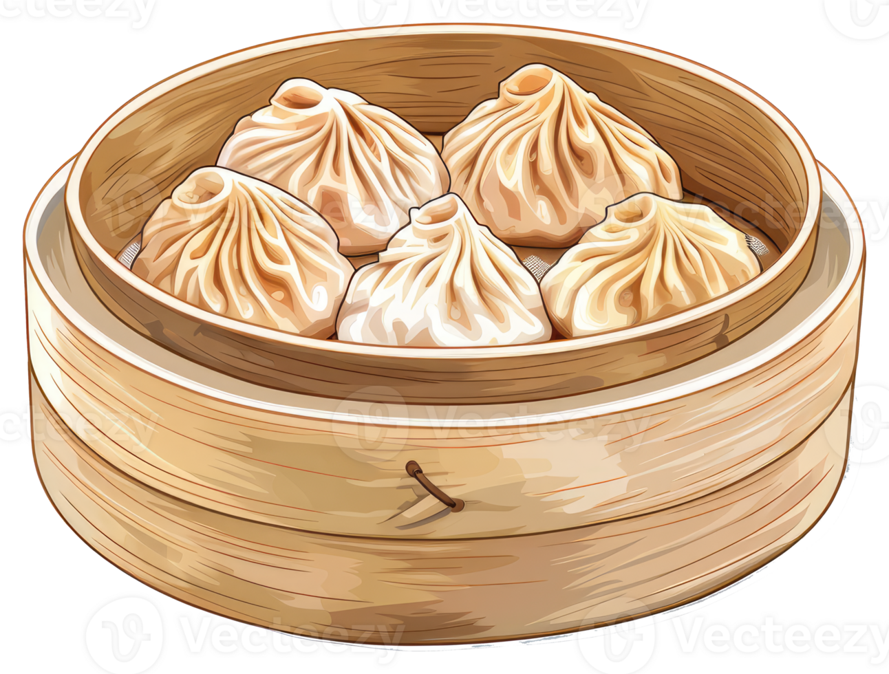 A wooden steamer holding delicious and plump dumplings for eating png