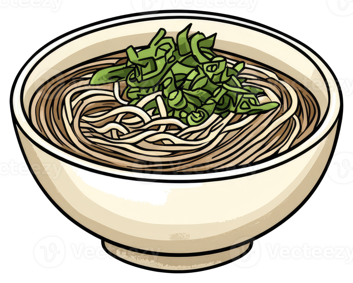 A cartoon depiction of noodles served in a white bowl png