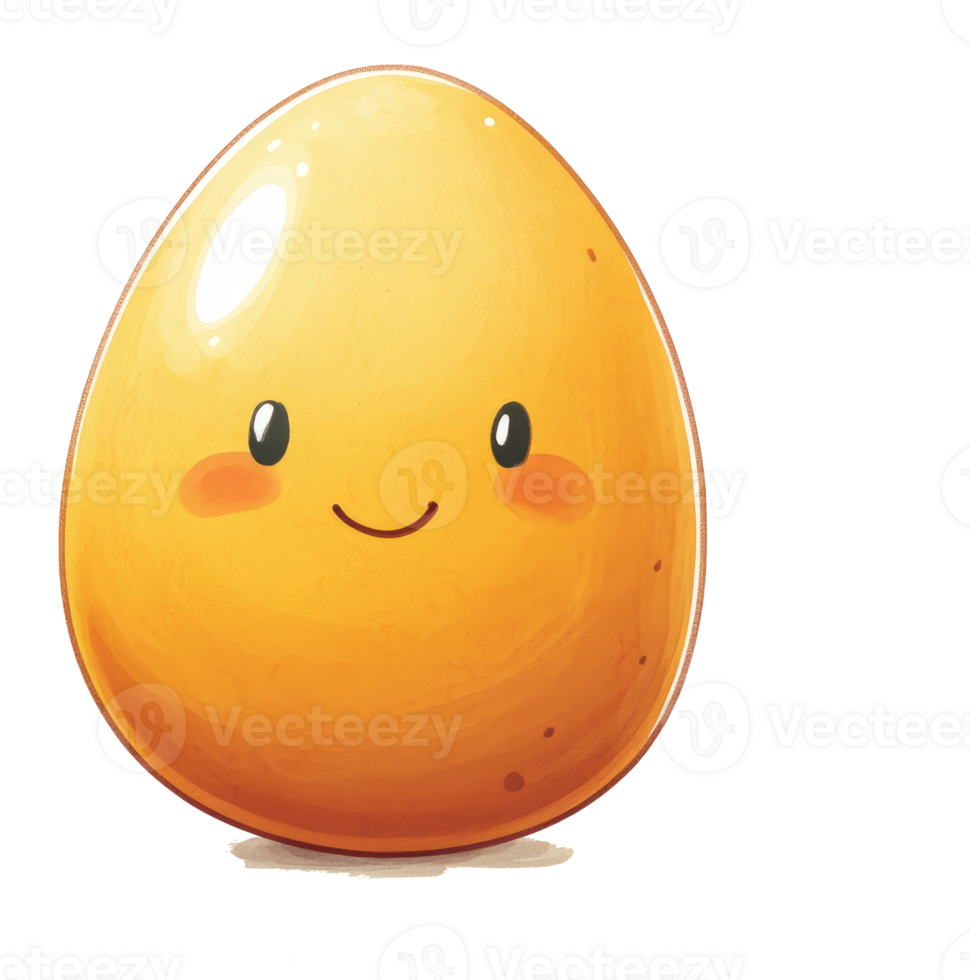 A happy golden colored egg with friendly cartoon features png