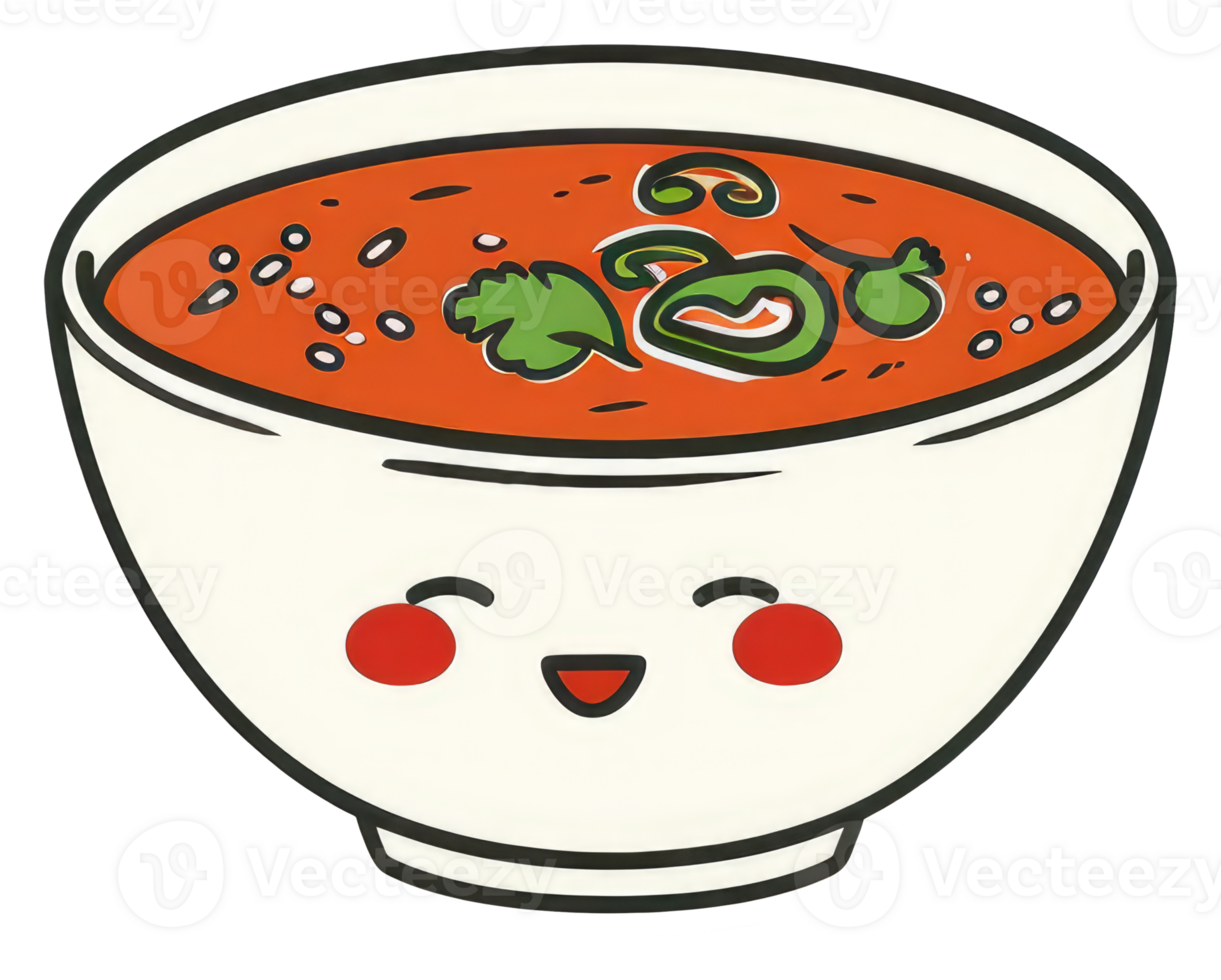 An adorable bowl of soup with a cheerful and friendly expression png