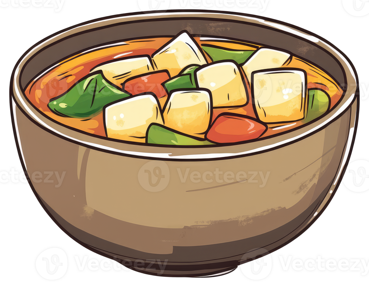 A colorful illustration depicting a bowl of soup with food png