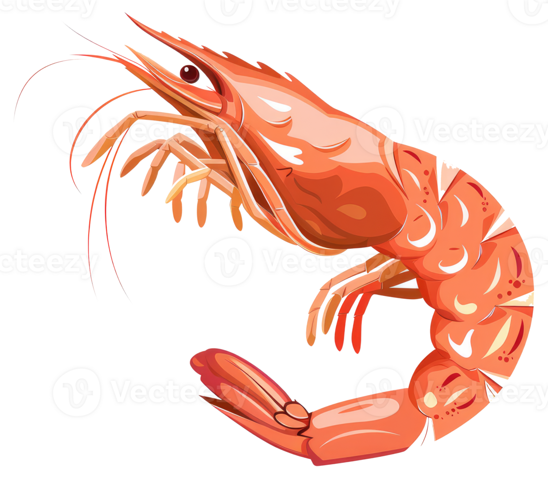 An illustrated orange shrimp with delicate legs and antennae png