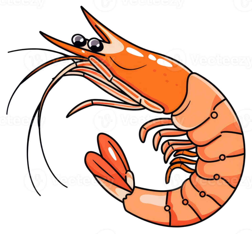 Cartoon illustration showing a cooked shrimp with orange and red colors png