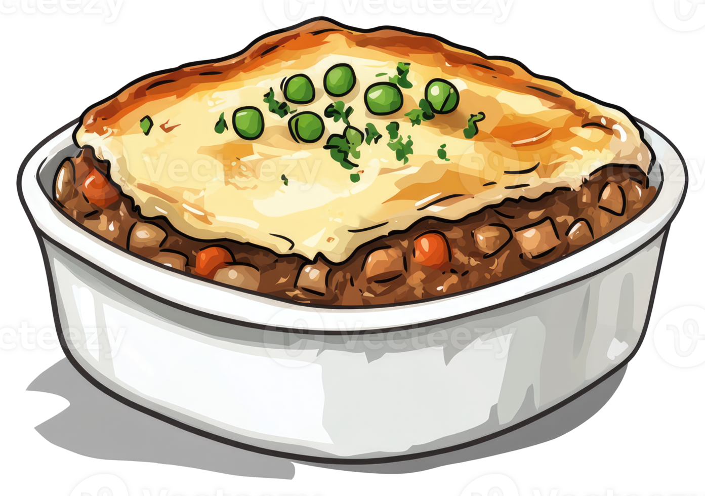 A delicious savory dish with topping and green pea garnish png
