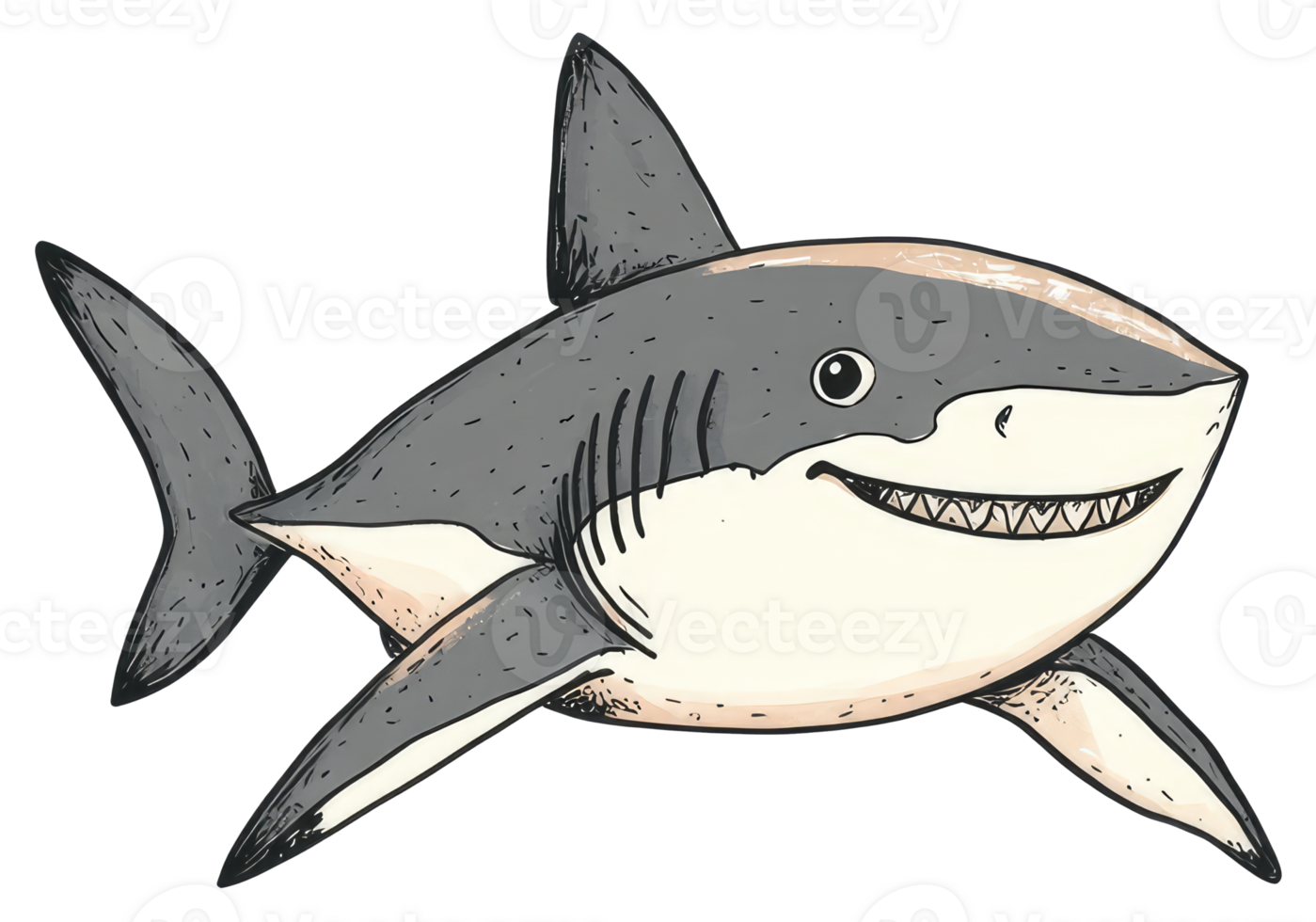 The Cartoon Depiction of a Smiling Swimming Shark in Grey png
