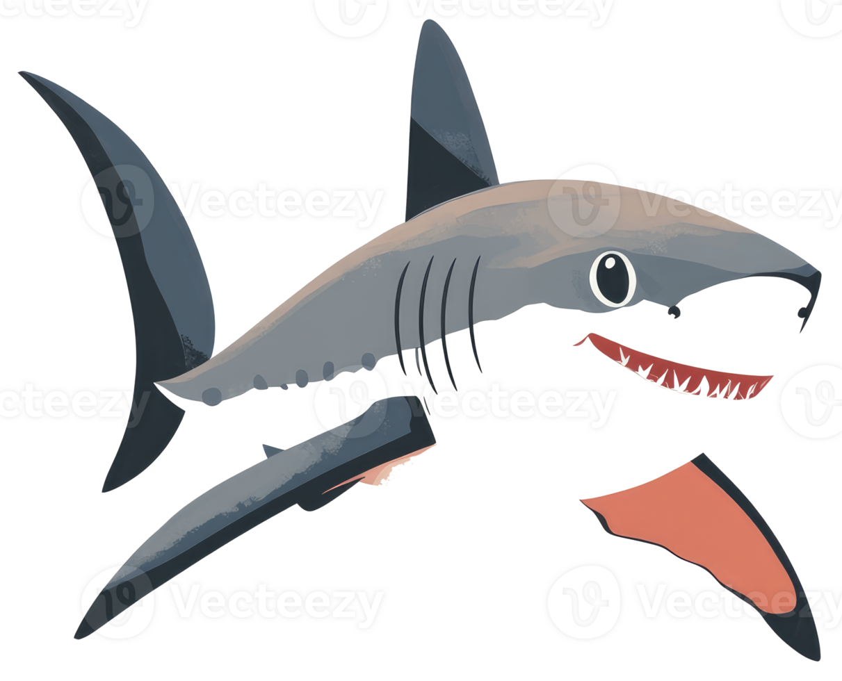 A friendly cartoon illustration showing a shark swimming through the ocean png