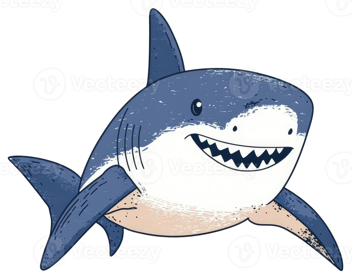 Smiling Cartoon Shark With Sharp Teeth And Fins Swimming png