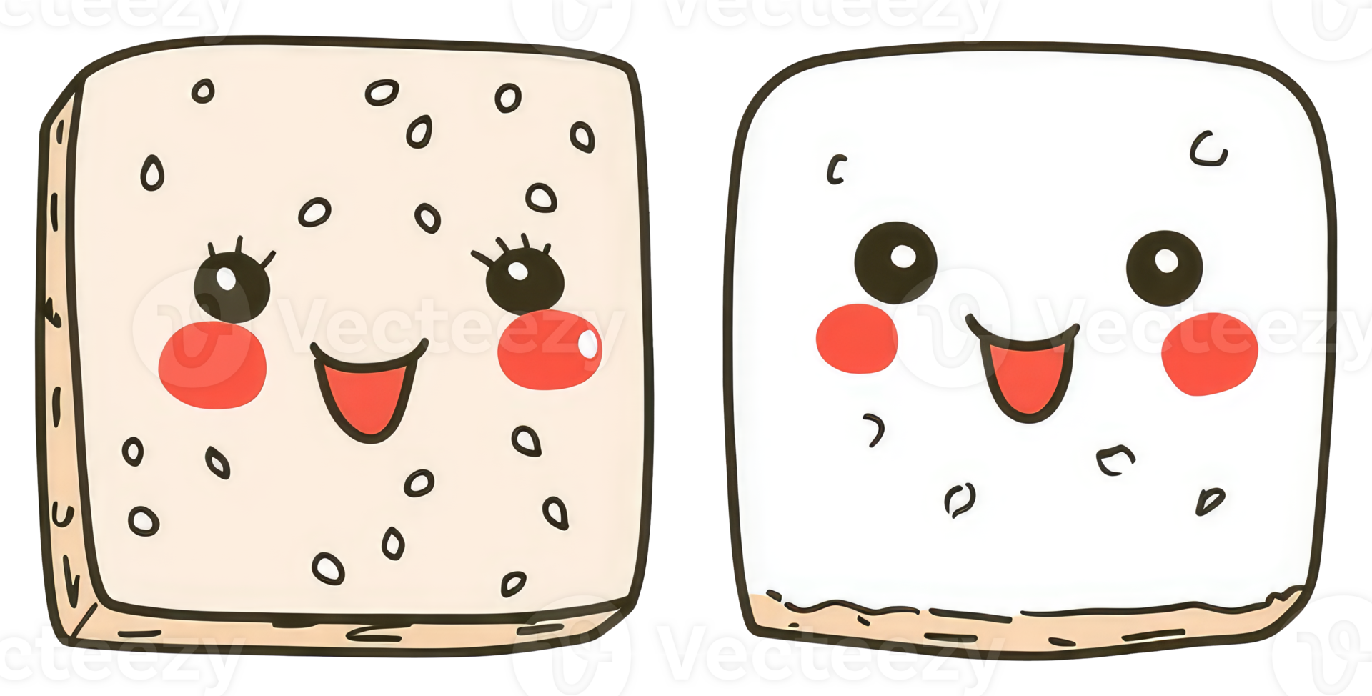 Two happy cartoon blocks with smiling faces and small details png