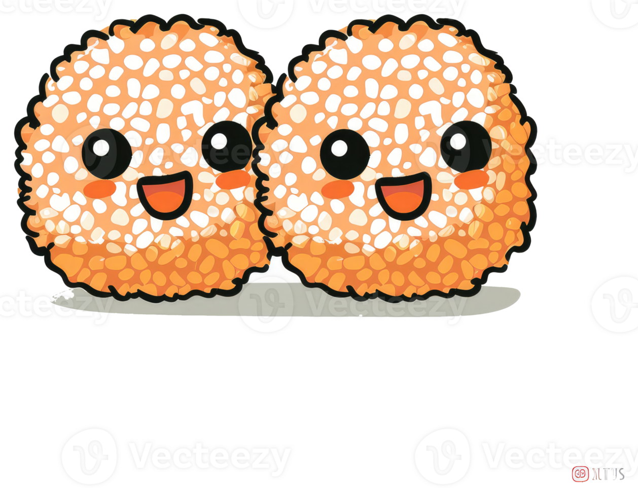 Two animated and smiling food balls with cute expressive faces png