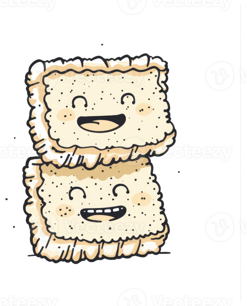 Two smiling cartoon crackers stacked on top of each other png