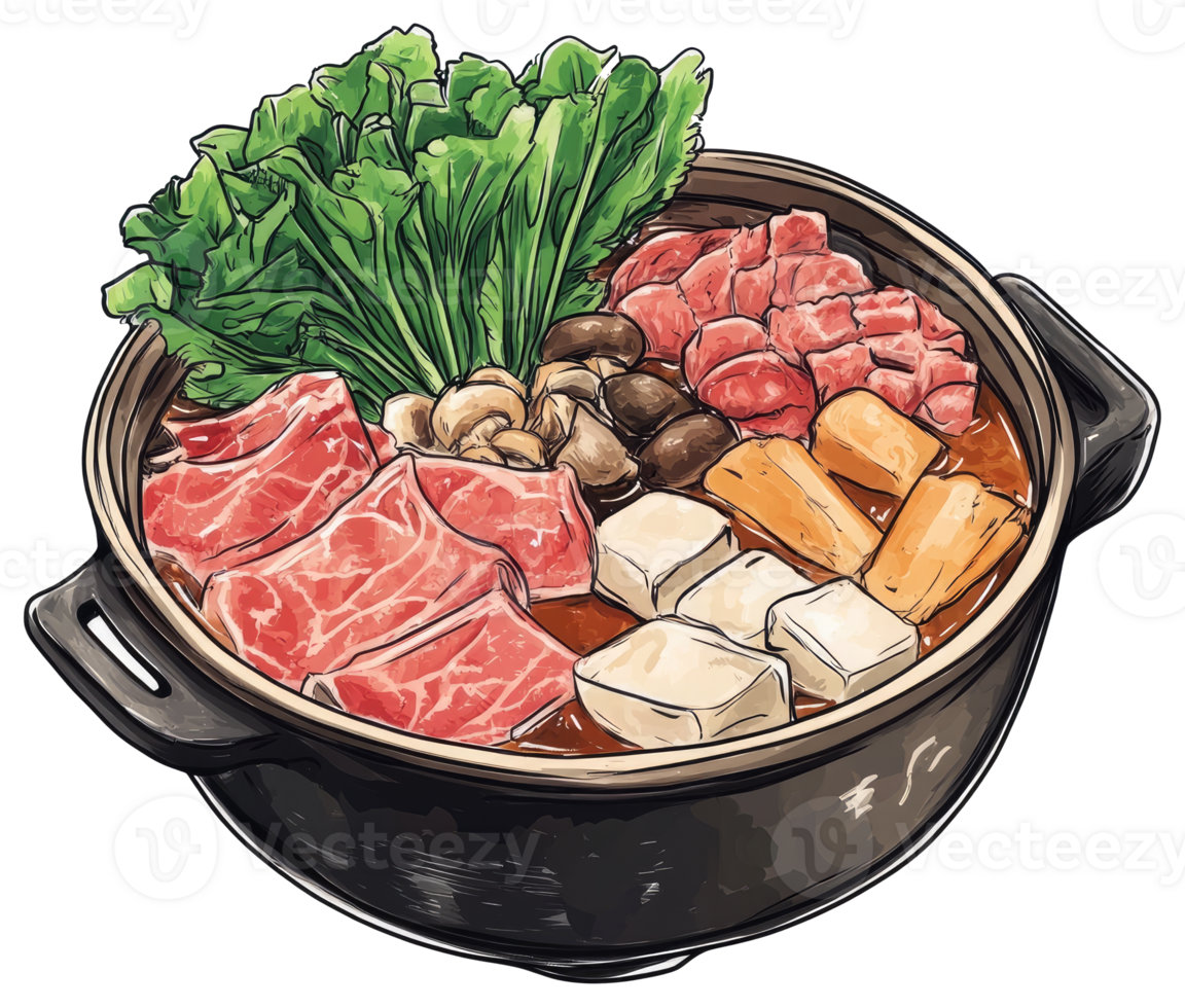 A hearty illustration depicting a pot of delicious Asian cuisine png